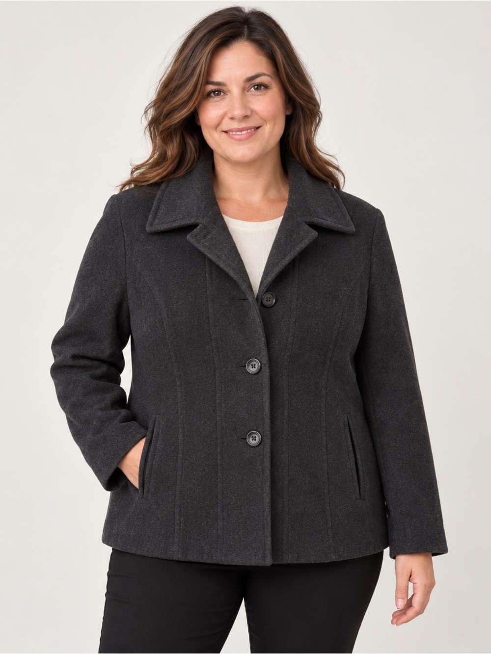 Croft & Barrow Women’s L Charcoal Wool Blend Button Coat